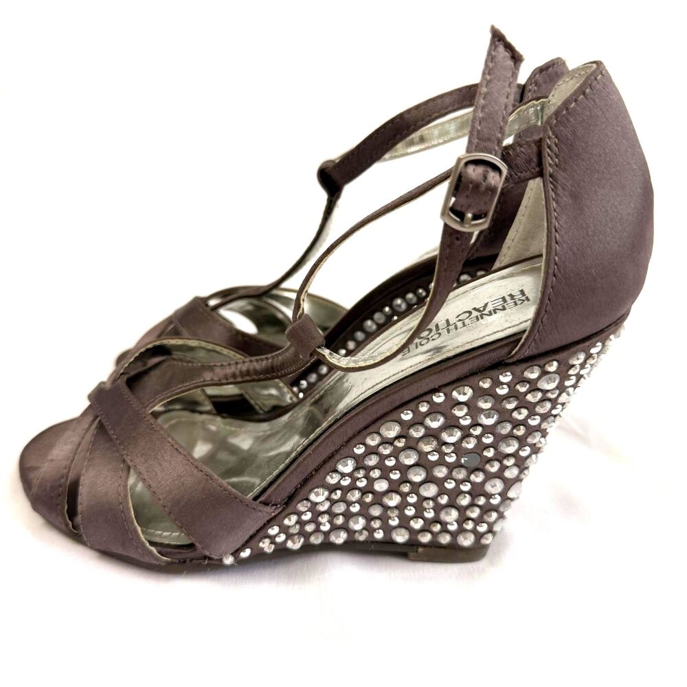 Kenneth Cole Reaction Women's Rhinestone Wedge Sandals Bronze Size 6.5 New